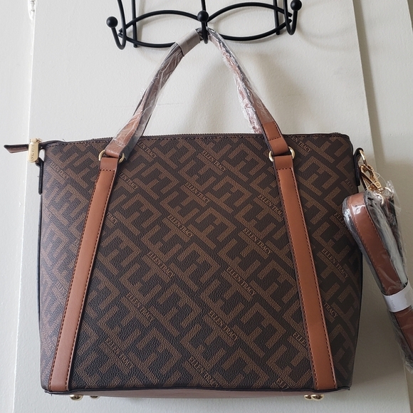 Ellen Tracy Brown Faux Leather Shopper Tote Satchel NWT - Picture 8 of 8